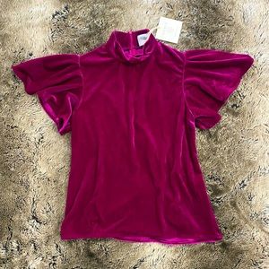 Noble 31 Royal Purple Velvet Flutter Sleeve Top